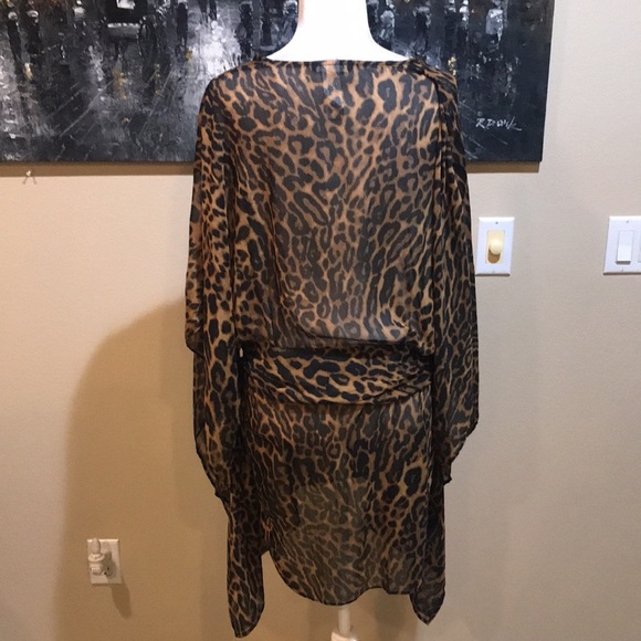NWT Ralph Lauren Swimsuit Cover-Up Tunic Leopard Print with Tie Waist-Size S/M - Picture 3 of 12